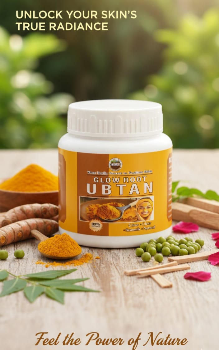 “Glow Root Ubtan herbal face pack made with multani mitti, sandalwood, neem, and rose petals